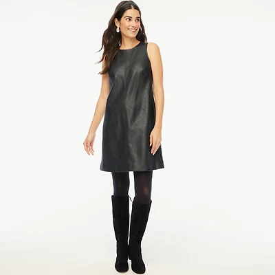 Petite faux-leather shift dress