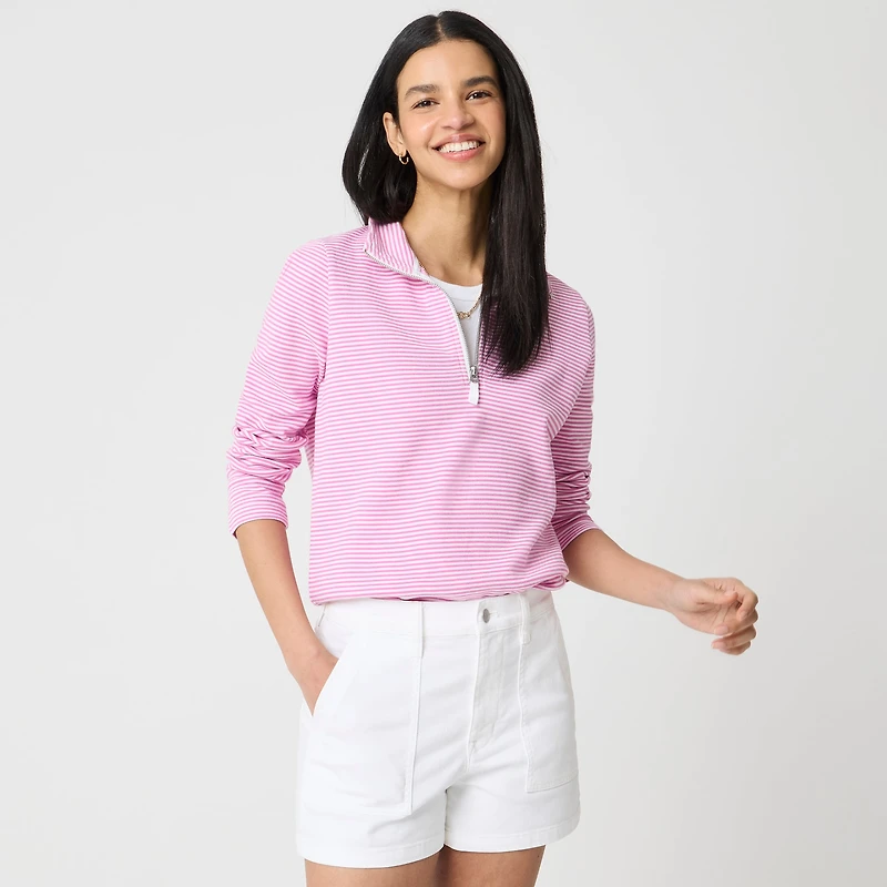 Striped terry half-zip pullover