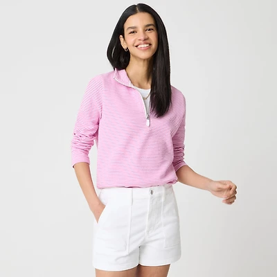 Striped terry half-zip pullover