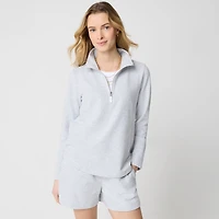 Striped terry half-zip pullover