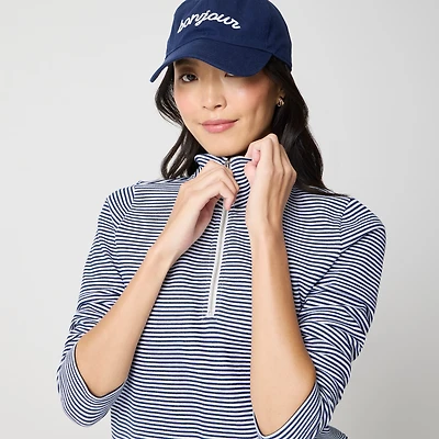 Striped terry half-zip pullover