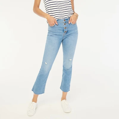 Petite high-rise flare crop jean in all-day stretch