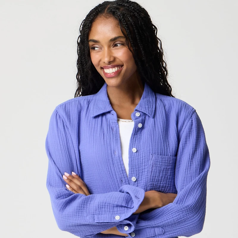 Double-gauze button-up shirt