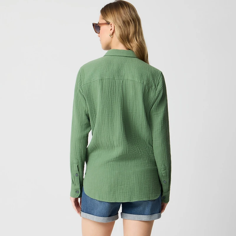 Double-gauze button-up shirt