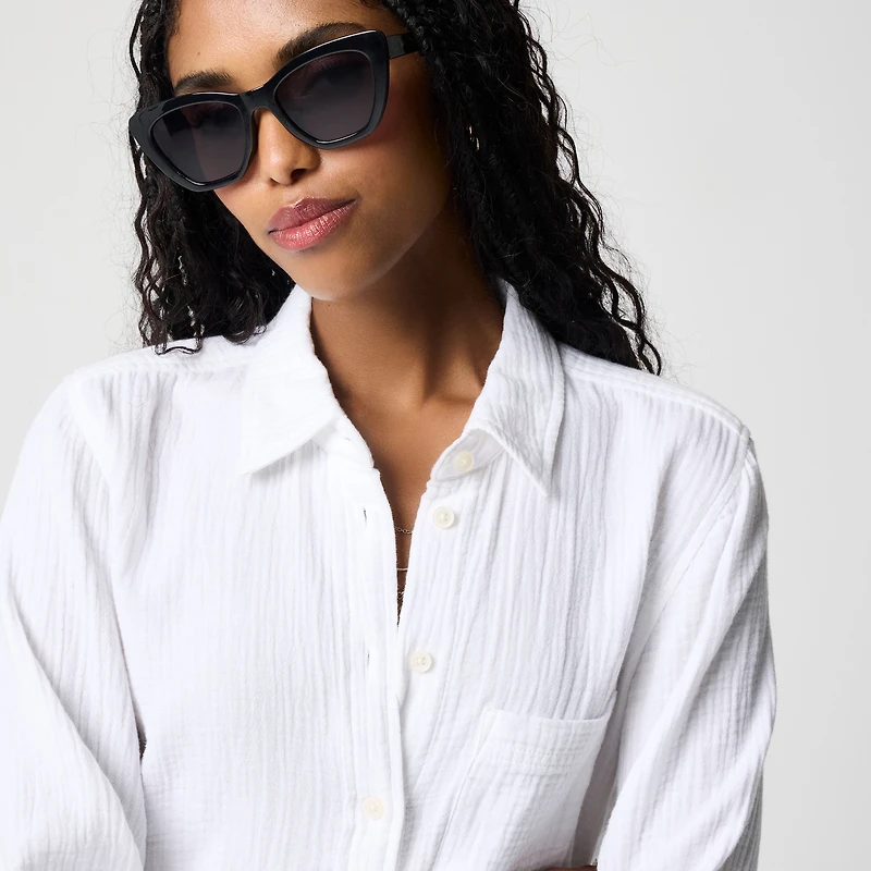 Double-gauze button-up shirt