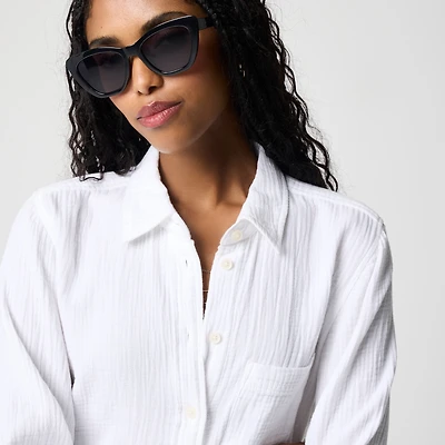 Double-gauze button-up shirt