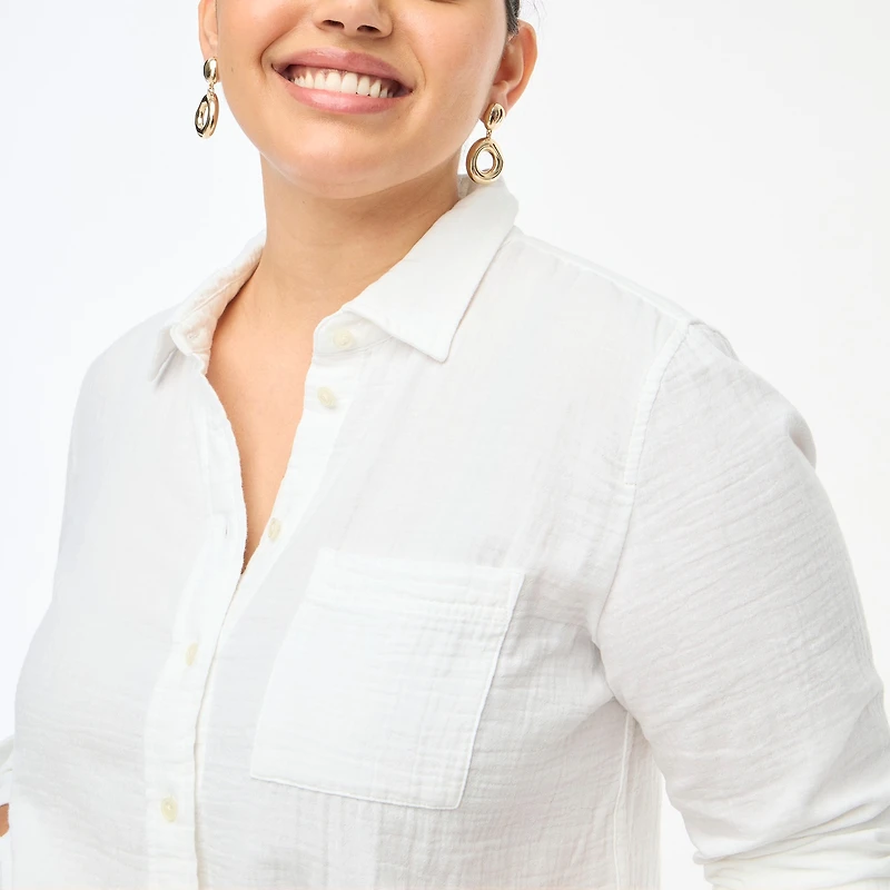 Double-gauze button-up shirt