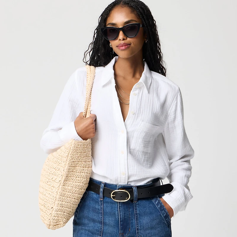 Double-gauze button-up shirt