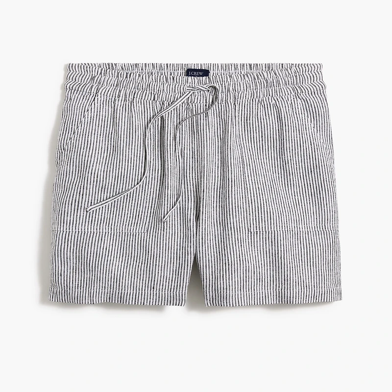 Striped linen-blend drawstring short