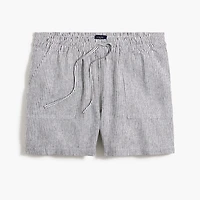 Striped linen-blend drawstring short