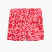 Printed elastic-back linen-blend pleated short