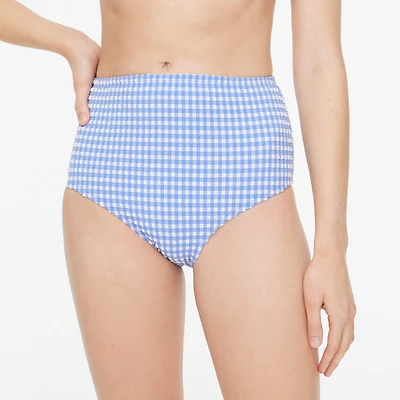 Seersucker high-waisted bikini bottom