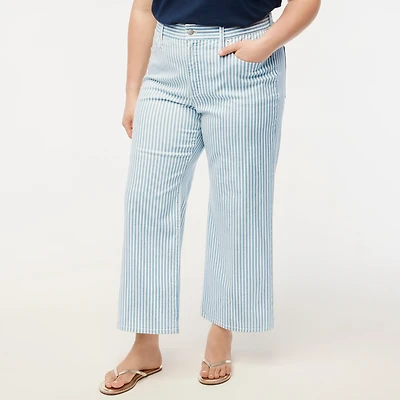 Striped wide-leg cropped jean