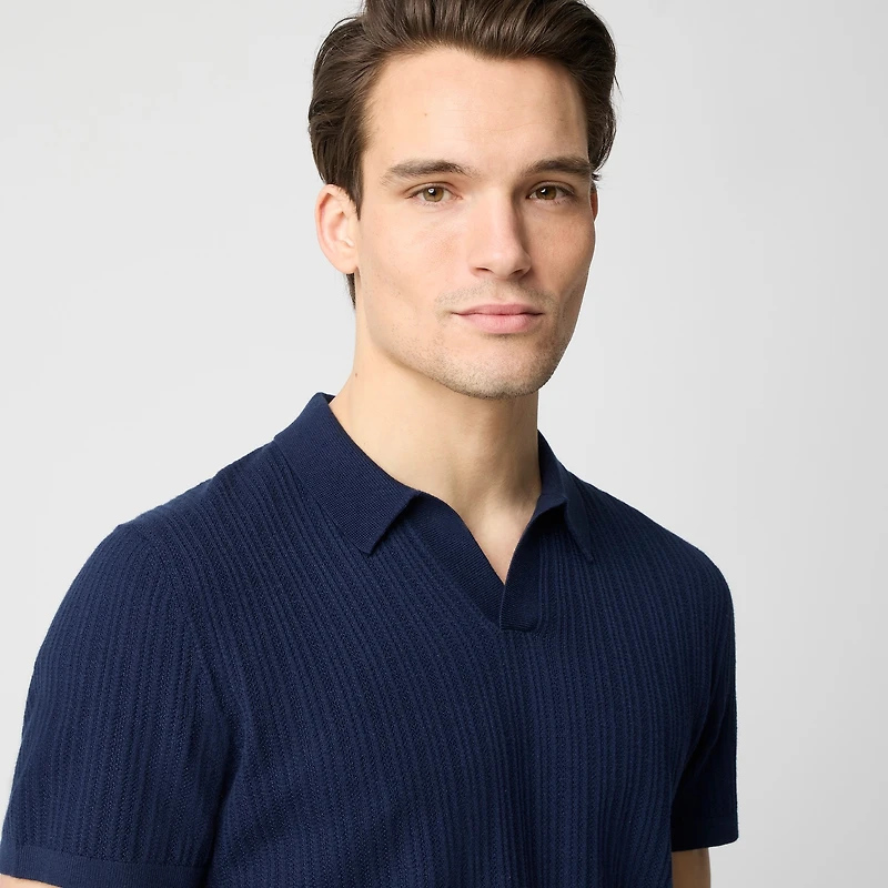 Textured Johnny-collar sweater polo