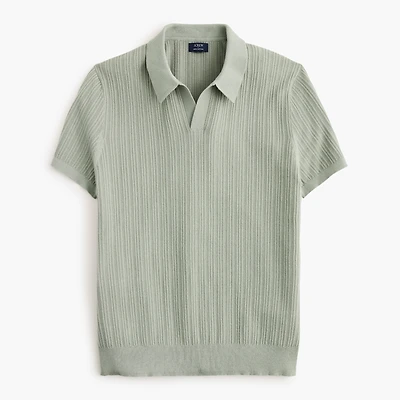 Textured Johnny-collar sweater polo