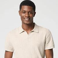 Textured Johnny-collar sweater polo