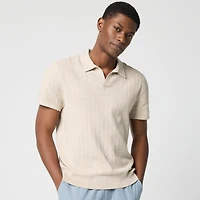 Textured Johnny-collar sweater polo