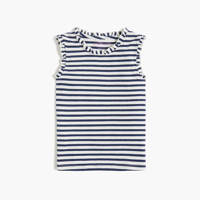 Girls' striped ribbed ruffle-trim tank top