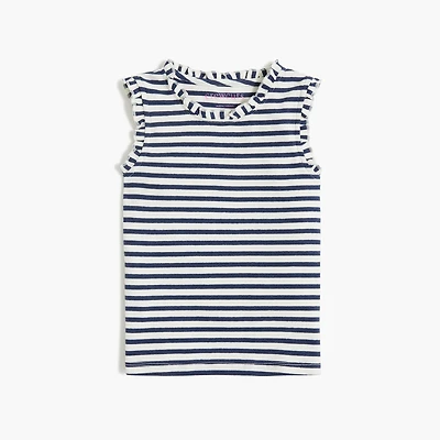 Girls' striped ribbed ruffle-trim tank top