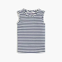 Girls' striped ribbed ruffle-trim tank top