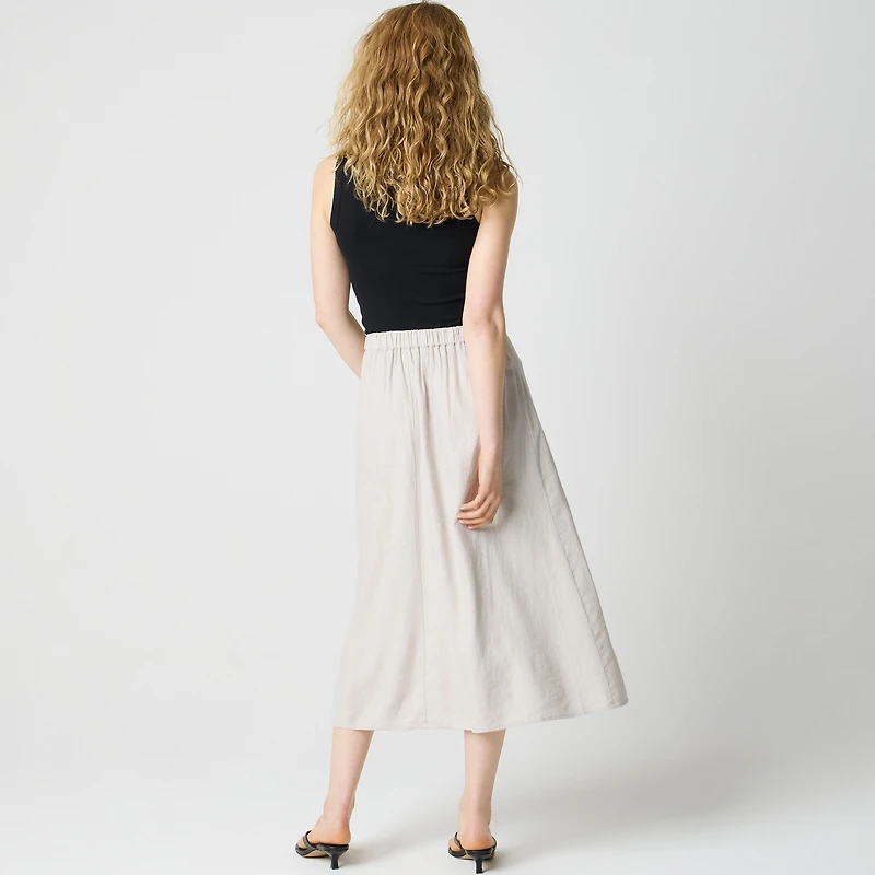 Linen-blend faux-wrap skirt