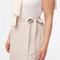 Linen-blend faux-wrap skirt