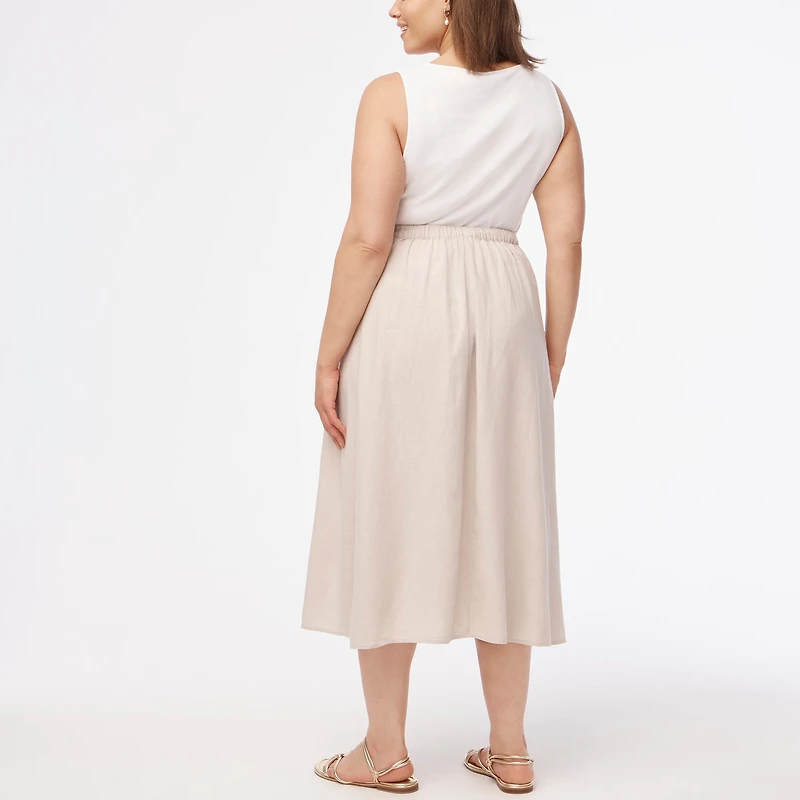 Linen-blend faux-wrap skirt