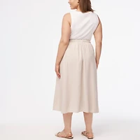 Linen-blend faux-wrap skirt