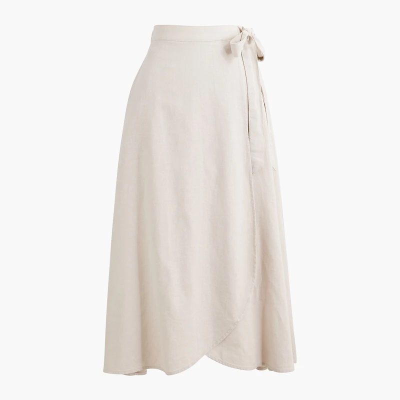 Linen-blend faux-wrap skirt