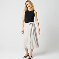 Linen-blend faux-wrap skirt