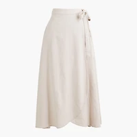 Linen-blend faux-wrap skirt