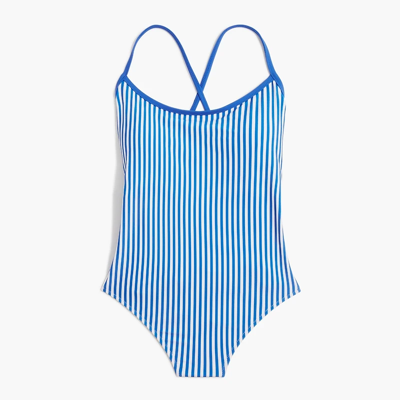 Striped one-piece swimsuit with crisscross back