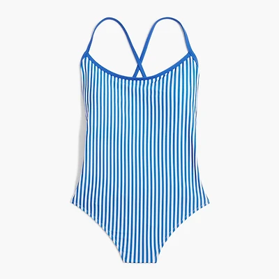 Striped one-piece swimsuit with crisscross back