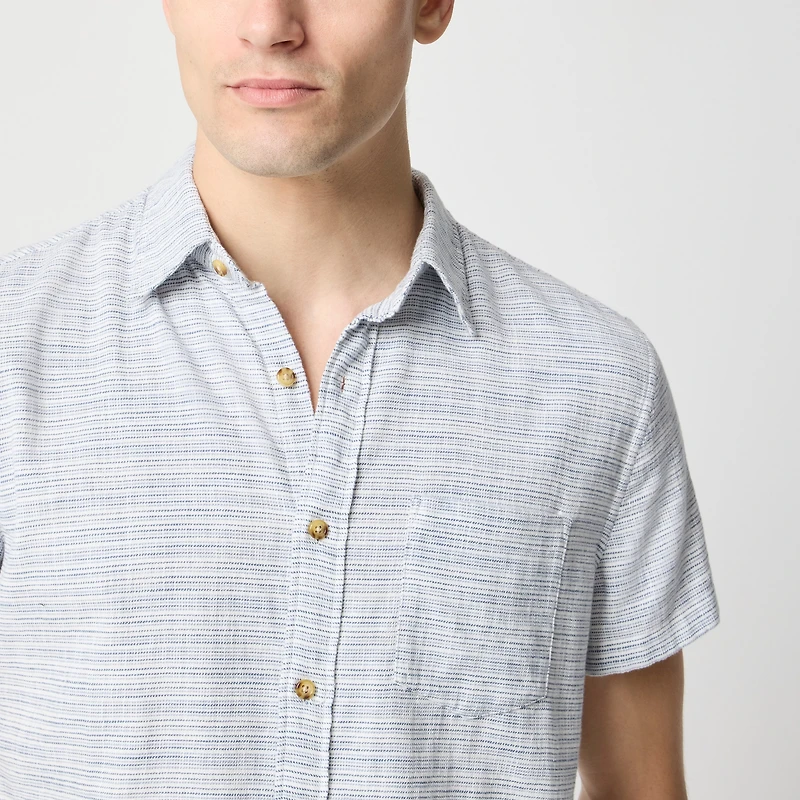 Short-sleeve slub dobby striped shirt