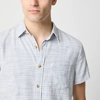 Short-sleeve slub dobby striped shirt