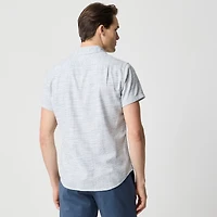 Short-sleeve slub dobby striped shirt