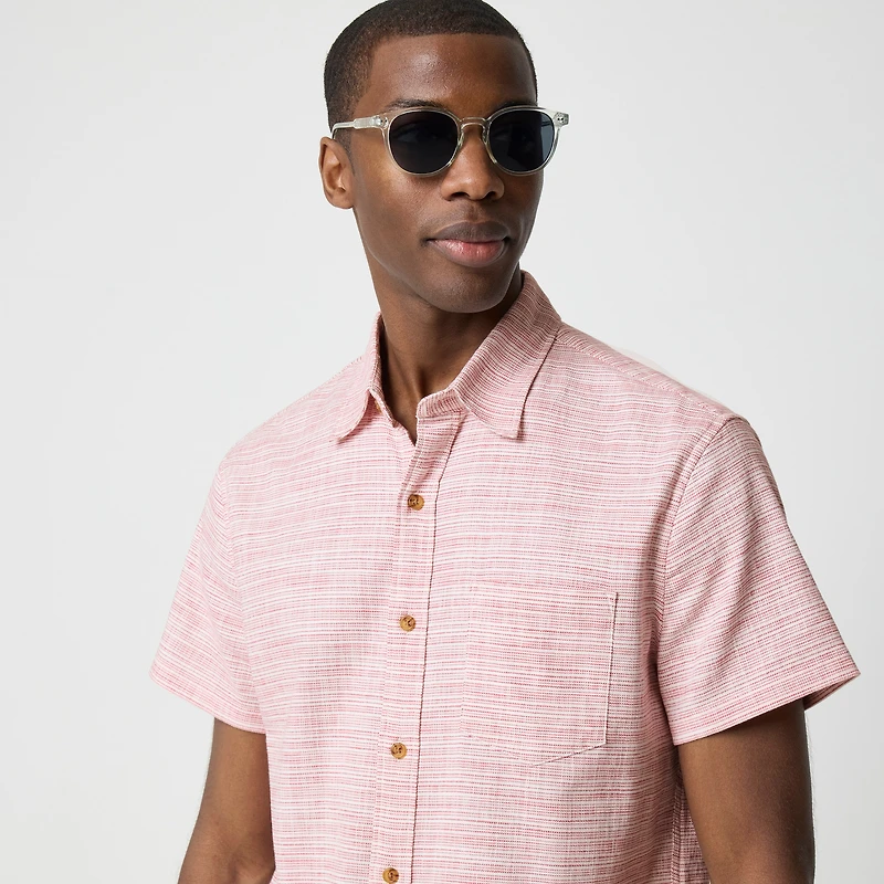 Short-sleeve slub dobby striped shirt