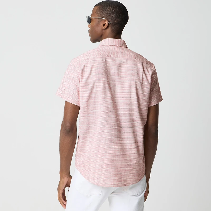Short-sleeve slub dobby striped shirt