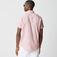 Short-sleeve slub dobby striped shirt