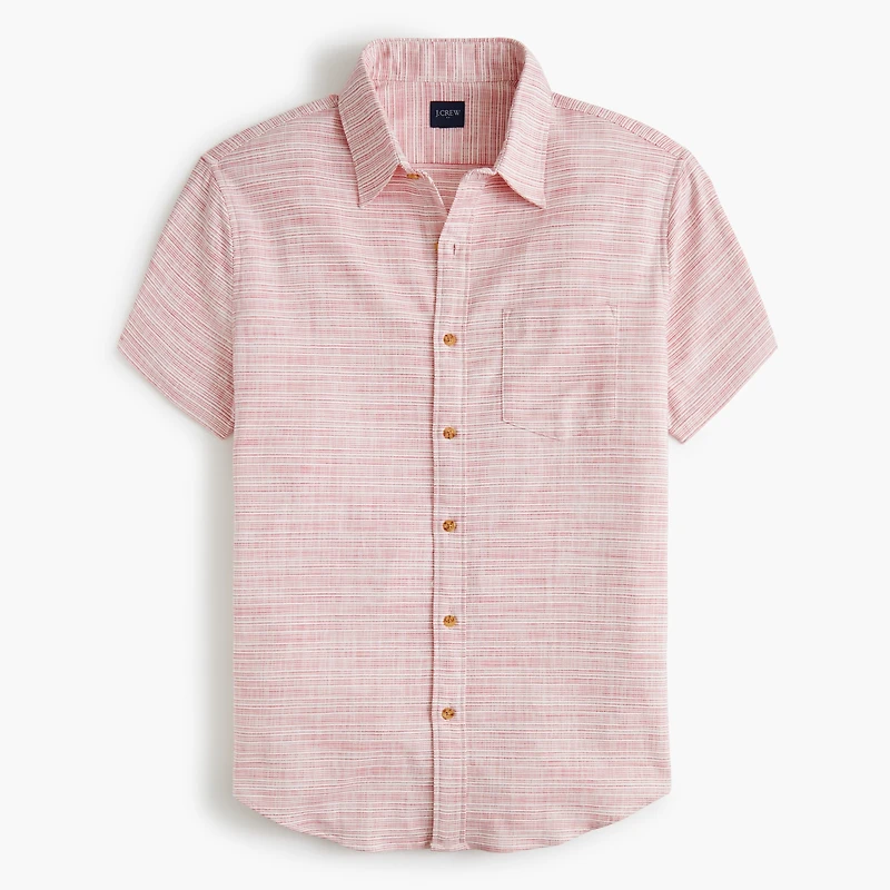 Short-sleeve slub dobby striped shirt