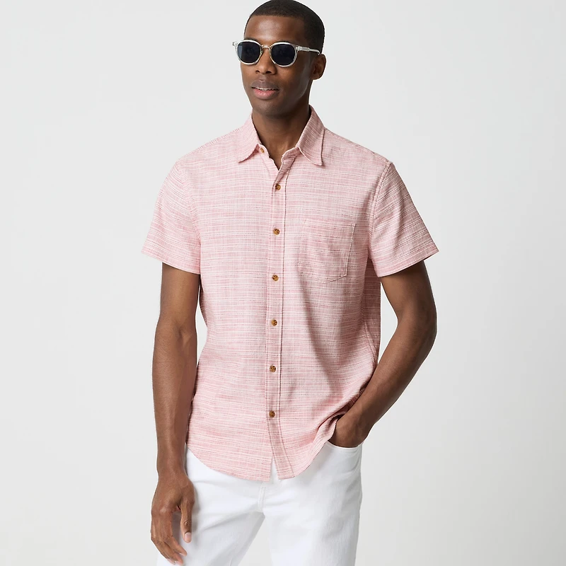 Short-sleeve slub dobby striped shirt