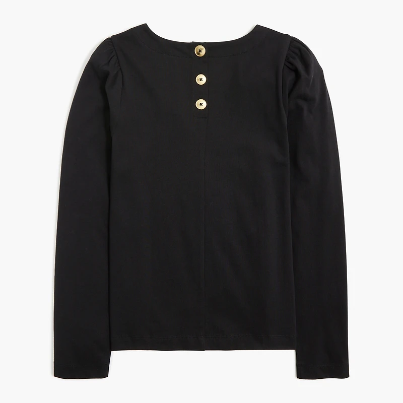 Puff-sleeve button-back top