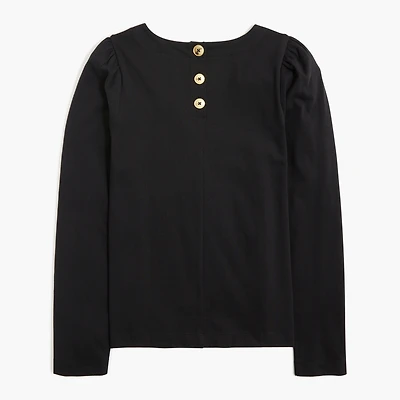 Puff-sleeve button-back top