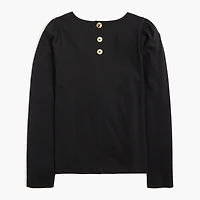Puff-sleeve button-back top