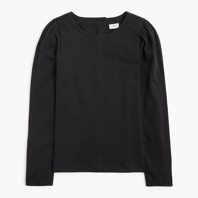 Puff-sleeve button-back top