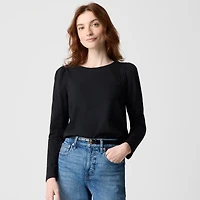Puff-sleeve button-back top