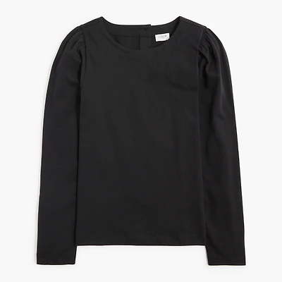 Puff-sleeve button-back top