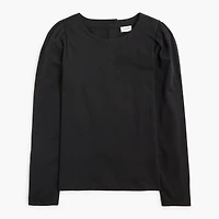 Puff-sleeve button-back top
