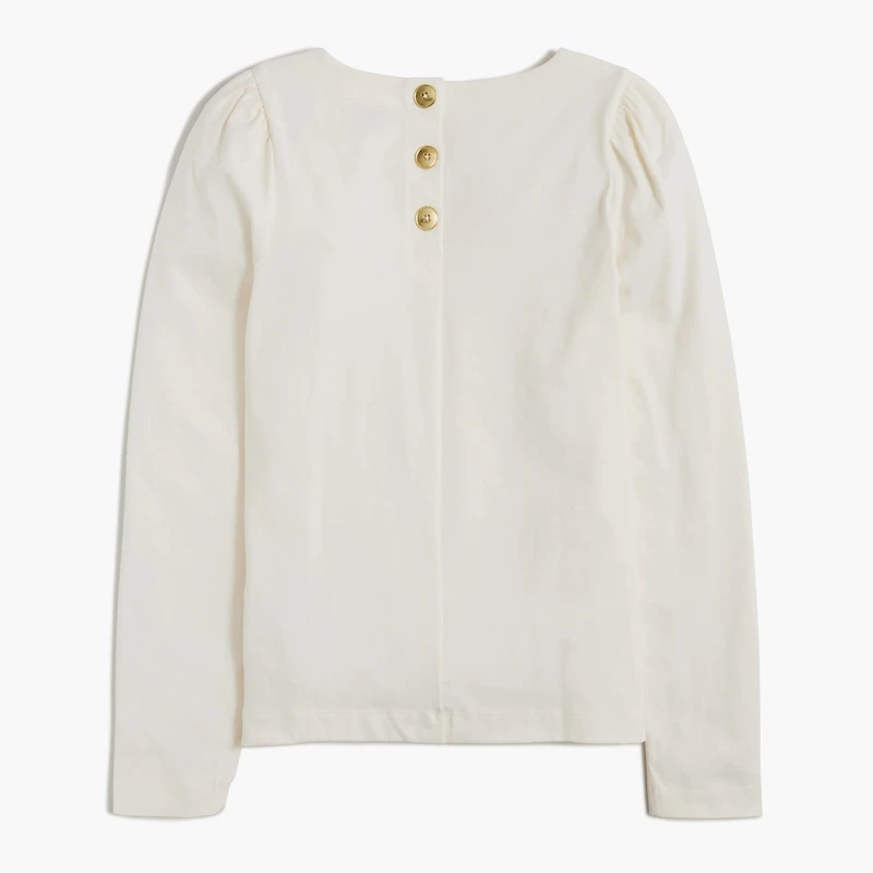 Puff-sleeve button-back top