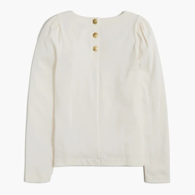 Puff-sleeve button-back top